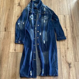 Distressed Denim Long Coat